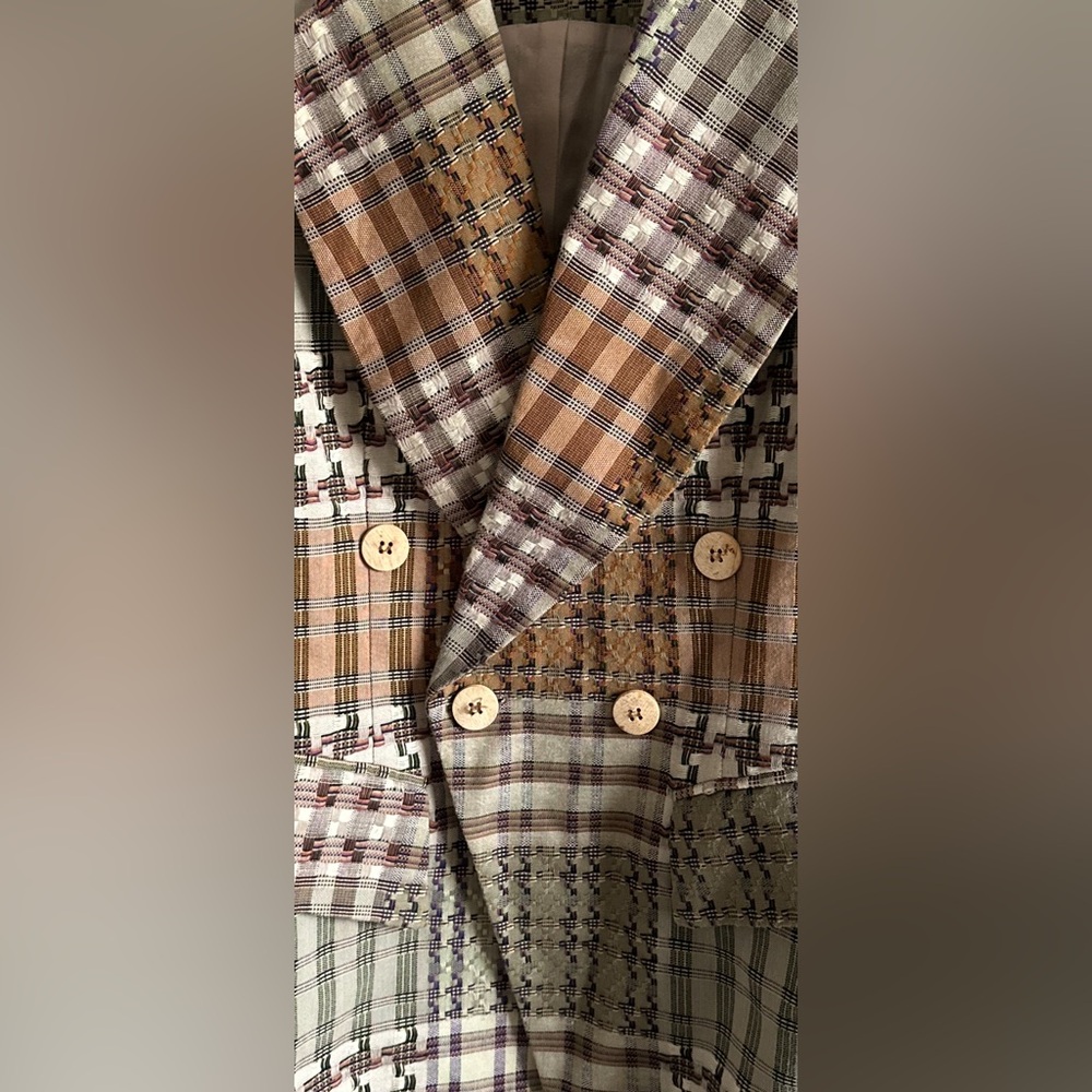 Gantos Women's Patchwork Plaid Double-Breasted Vest in Olive & Tan - Picture 9 of 13